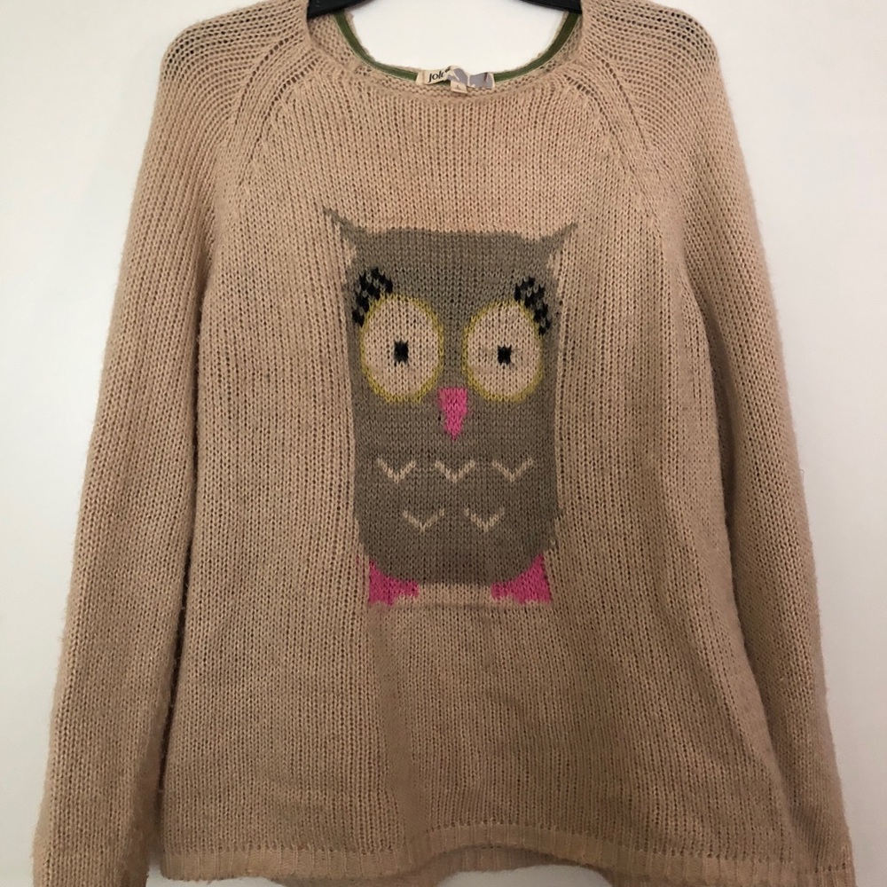 Brown and pink owl print sweater